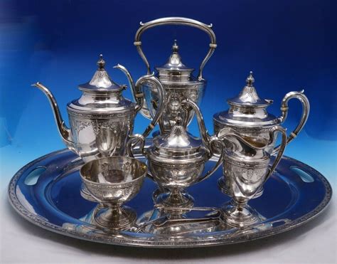 Cinderella By Gorham Sterling Silver Tea Set 7pc With Silverplate Tray