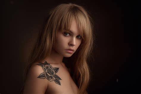 women blonde tattoo face portrait model wallpaper resolution 2048x1365 id 555629