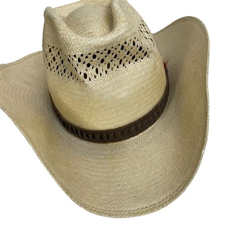 Vintage John B Stetson Roadrunner Cowboy Hat 7 38 Straw Feather