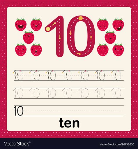 Number Ten Card For Kids Learn To Count And Write Vector Image