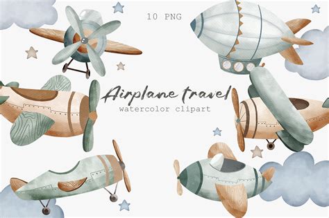 Watercolor Airplane Travel Clipart Png Grafica Di Sleptart · Creative