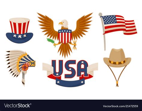 Usa Items Objects Collection Royalty Free Vector Image