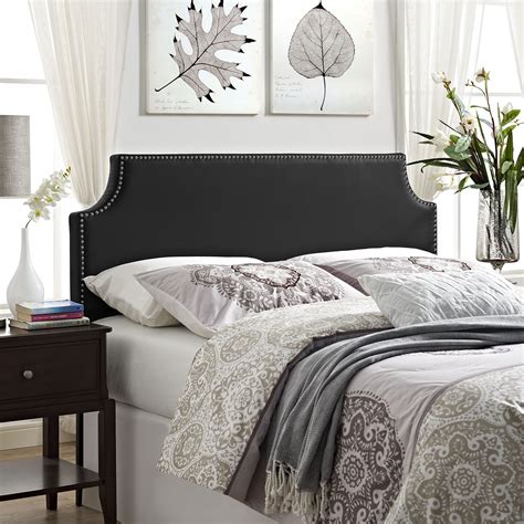 Thick, durable poplar wood is used to construct the frame, wrapped in soft, springy polyurethane foam. Laura Full Upholstered Vinyl Headboard Black