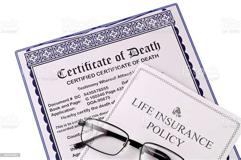 Photocopy of the death certificate of the insured veteran showing the date and cause of death. Certificate Of Death And Life Insurance Policy Glasses ...