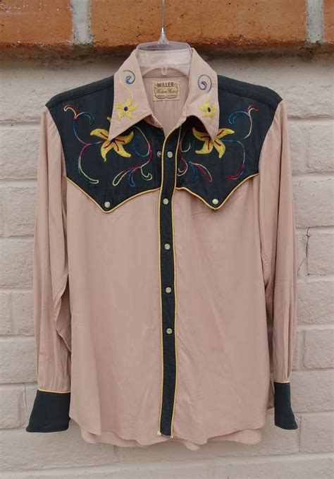 Vtg 40s 50s Western Embroidered Miller Gabardine Shirt Cowboy