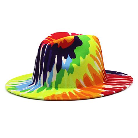Tie Dye Hat Colorful Woolen Hats Woman Big Brim Jazz Hat Etsy