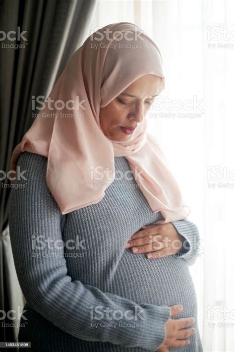 Muslim Pregnant Woman And Pregnancy With Mama And Health Prenatal Care With Worry During