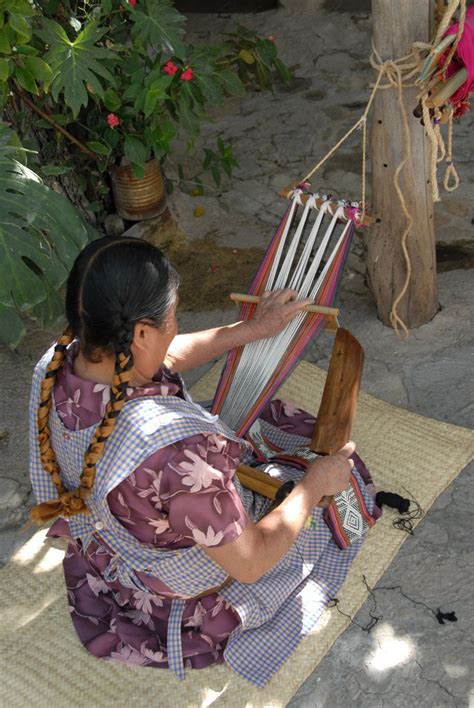 Oaxaca Weaver Weaving Cotton On The Backstrap Loom In Santo Tomas