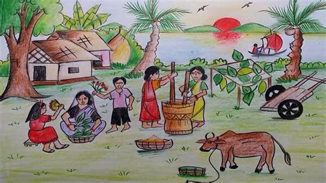 How to draw easy and simple scenery for beginners with oil pastels. নড়াইলের গাসসি উৎসব - Narail(নড়াইল) City Of Beauty