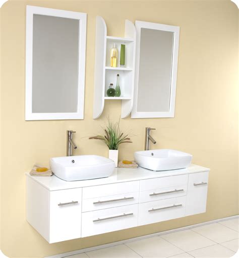 59w x 22d x 1.5h *quartz top can be trimmed to 58 mirror: 59" Bellezza Double Vessel Sink Vanity - White - Bathgems.com