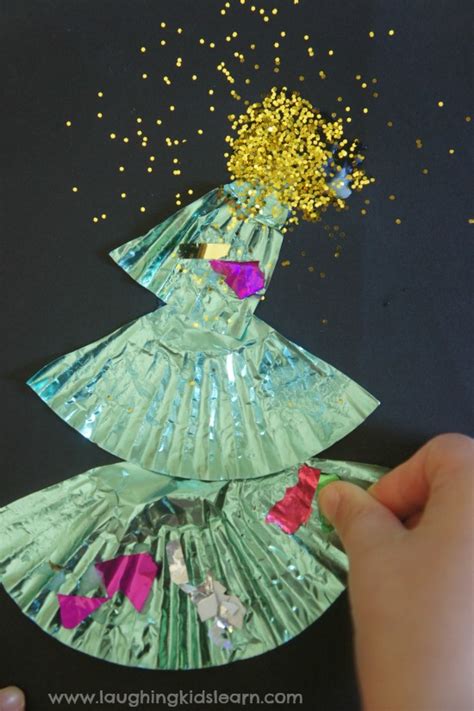 Little Christmas Tree Craft Made From A Cupcake Liner Laughing Kids Learn