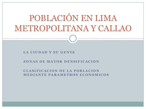 Población En Lima Metropolitana Y Callao