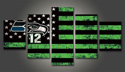 Framed 5 Piece Seattle Seahawks Flag Prints Canvas Paintings Wall Art