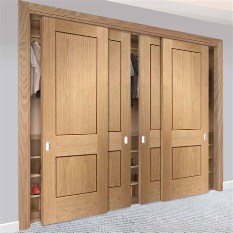 Four Sliding Wardrobe Doors And Frame Kit Piacenza Oak 2 Panel Flush D
