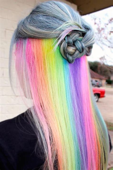 hidden rainbow hair is the new trend of 2017 secret rainbow hair tresses allow you to be daring