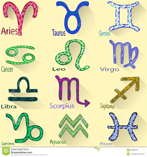 Vector Set Zodiac Signs With The Name With A Long