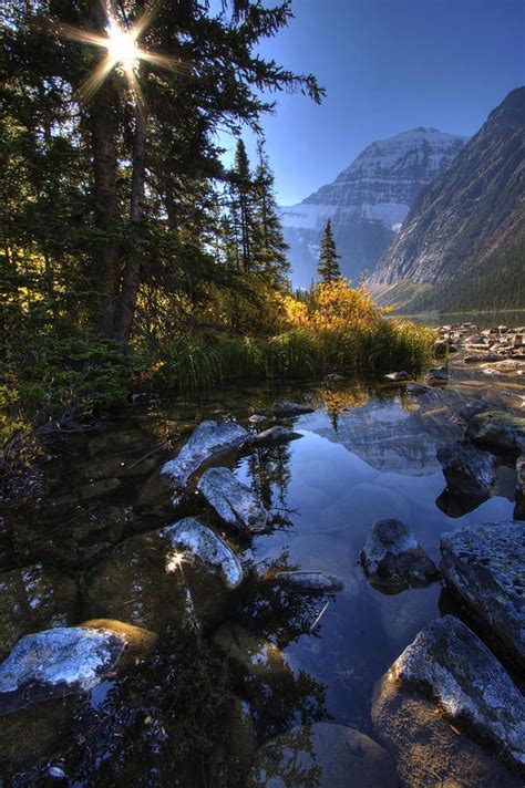 Autumn Afternoon On Cavell Lake Below Mount Edith Cavell Jasper