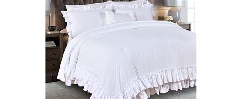 Amazon Masaca White Ruffled Comforter Set Queen Lightweight
