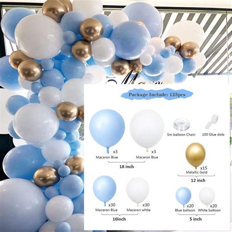 123pcs Blue Balloons Garland Arch Kit White Metallic Gold Etsy