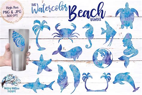 The Watercolor Beach Bundle Clipart Sublimation By Wispy Willow