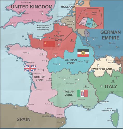 Occupation zones of France following their defeat in WW2 ...