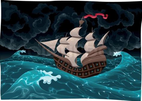 Ship In The Storm Vector Colourbox Background Design Vector