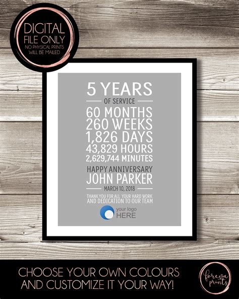 We did not find results for: 5 Year Work Anniversary Print, gift idea, customizable ...