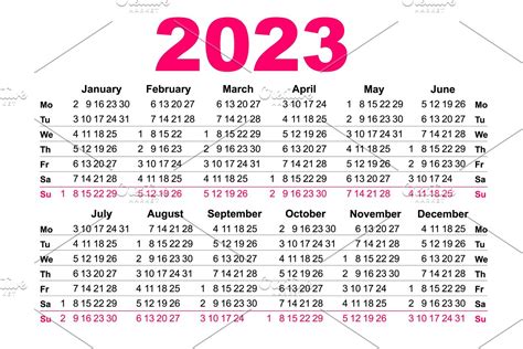 2023 Pocket Calendar Template Grid Pre Designed Vector Graphics