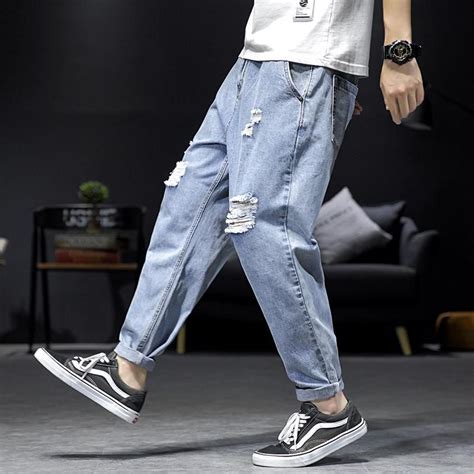 Men Baggy Jeans Original Loose Ripped Streetwear Hole Jeans Agodeal