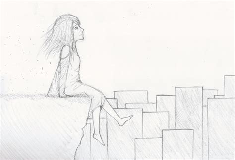 Manga Girl Sitting On A Cliff In A Big City By Musicfreak8800 On Deviantart