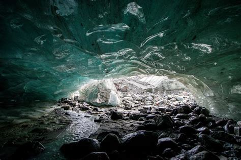 Blue Ice Cave In The Ak Kem Glacier In The Altai Stock Image Image Of