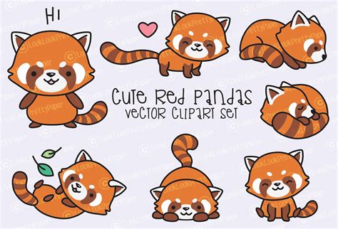 Premium Vector Clipart Kawaii Red Pandas Cute Red Panda Etsy