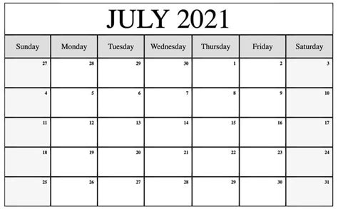 Editable July 2021 Calendar In 2021 Monthly Calendar Template Daily