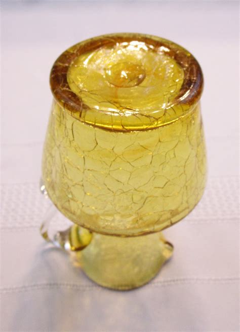 Vintage Amber Crackle Glass Miniature Pitcher Creamer Handcrafted Bud Vase Knick Knack Art Glass