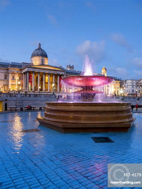 Trafalgar Square Fountains And National Stock Photo