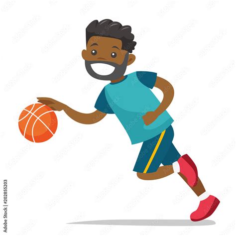 Young Black Basketball Player Running With A Ball Professional