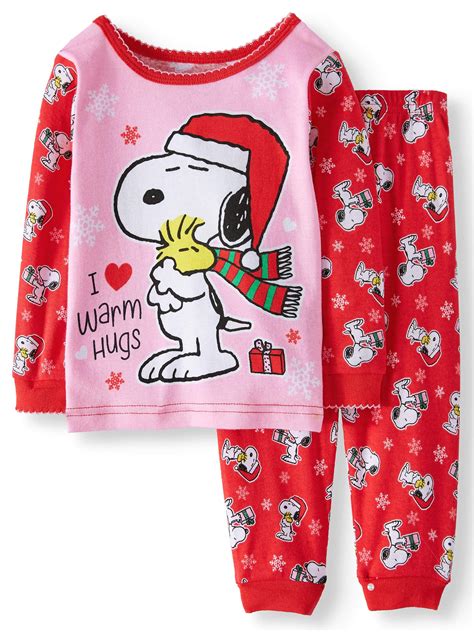 Snoopy Baby Girls Christmas Long Sleeve Tight Fit Pajamas 2 Piece Set