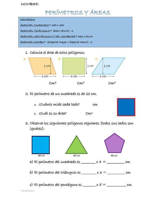 Áreas Y Perímetros Ficha Interactiva Cursos De Matematicas Área Y