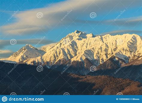 Beautiful Winter Mountain Landscape Of Main Caucasus Ridge With Scenic