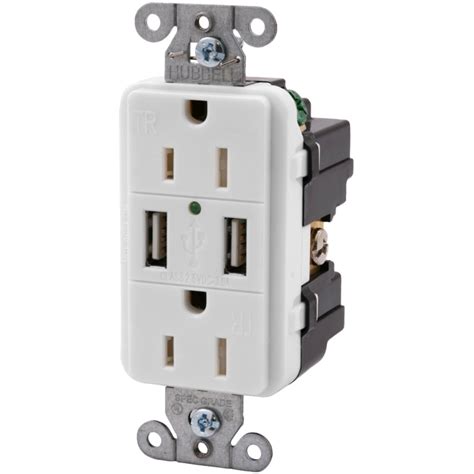 Hubbell 15 Amp Usb White Receptacle Hubb Usb15x2w