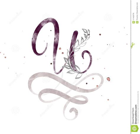 Hand Drawn Calligraphy Letter U Watercolor Script Font Isolated