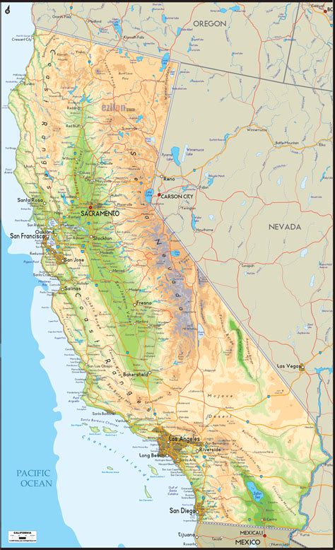 Physical Map Of California Ezilon Maps