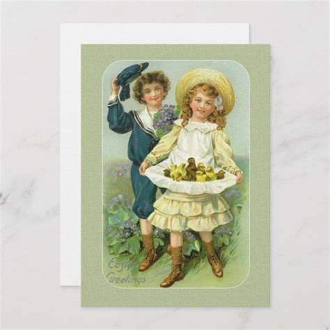 Victorian Easter Children And Chicks In Pinafore Holiday Card Zazzle