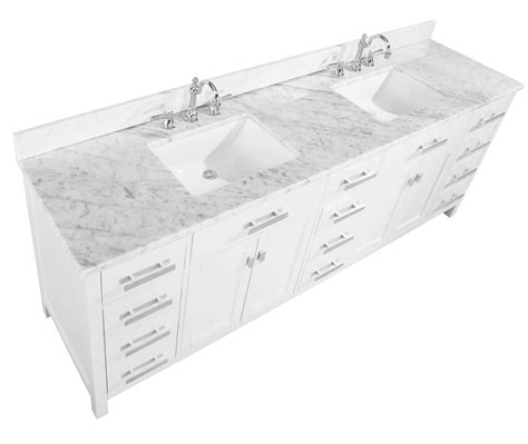 Modern 84 Double Sink Vanity With Carrara Marble Counterop In White Finish