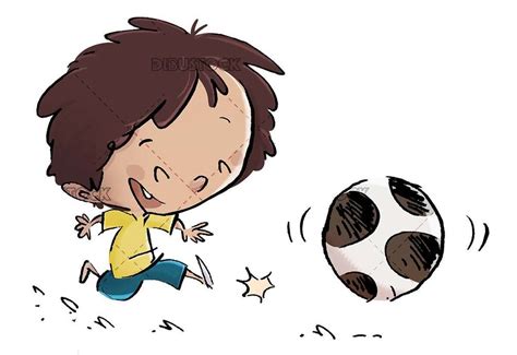 Niño pequeño jugando con una pelota de fútbol Dibustock Ilustraciones infantiles de Stock
