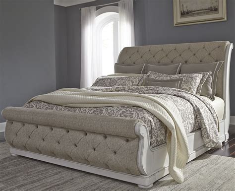 Liberty Abbey Park Antique White King Upholstered Sleigh Bed Abbey