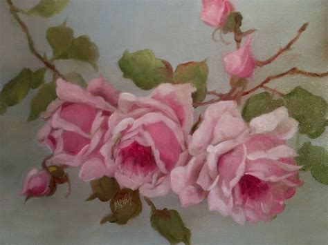 Barnes Oil Painting Klein Pink Roses Antique Vintage Style Shabby Still
