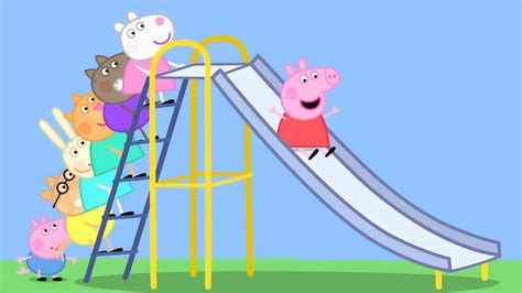 小猪佩奇和乔治苏西骑着滑板去公园玩滑梯跷跷板旋转圆盘腾讯视频