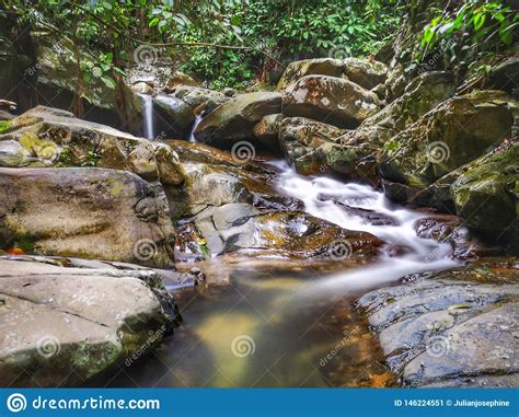 Beautiful Silky Smooth Waterfall Stream In The Rainforest Sabah