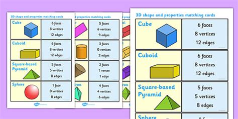 3d Shape And Properties Matching Cards 3d Shape 3d Shapes Shapes And